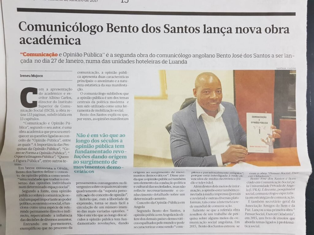 Imprensa angolana destaca Bento dos Santos